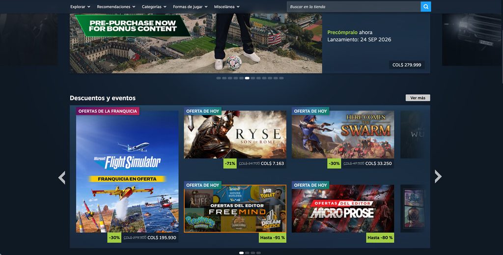 ofertas de la tienda de Steam en pesos colombianos para comprar videojuegos baratos